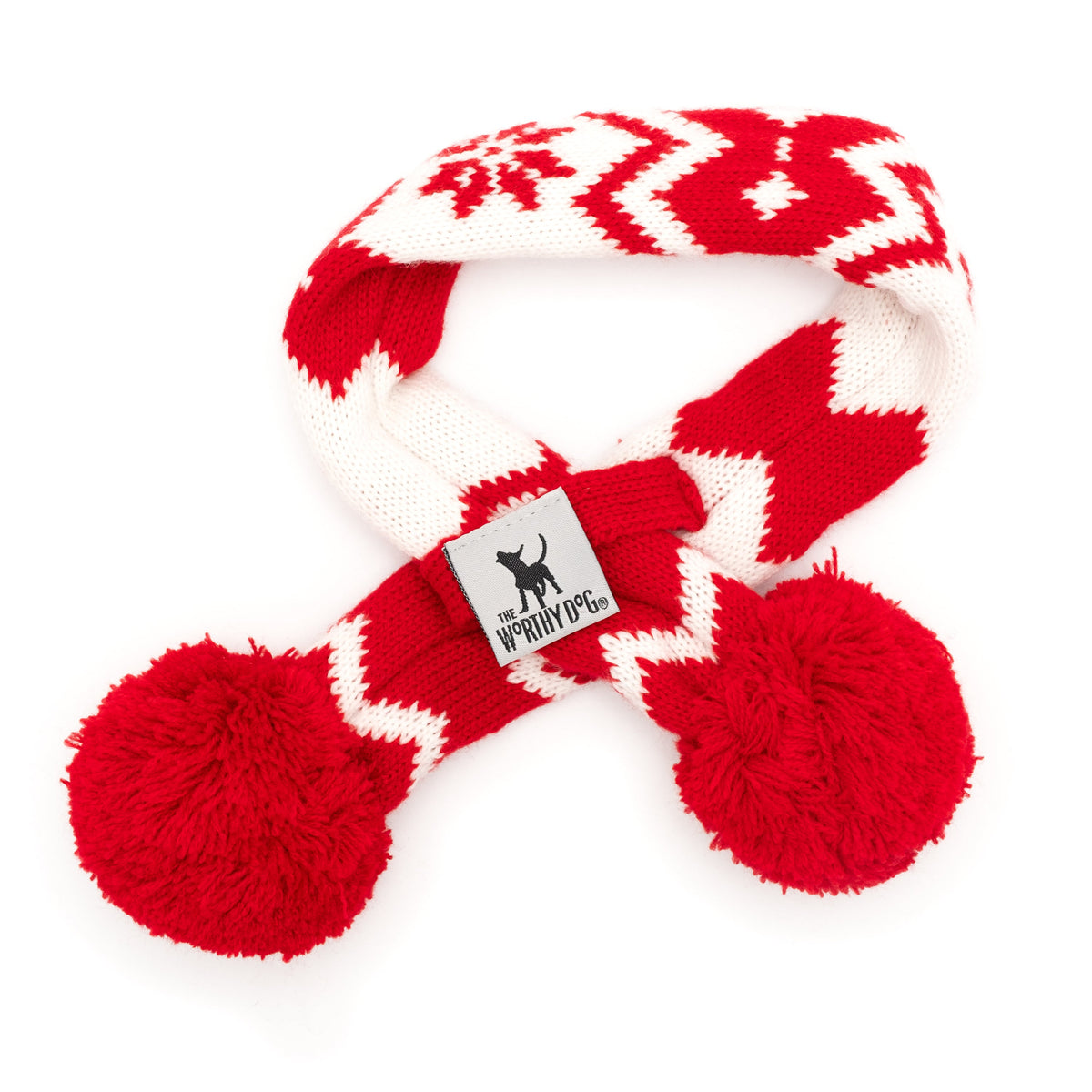 Fairisle Snowflake Dog Scarf – Acrylic, Red, Sizes XS–L
