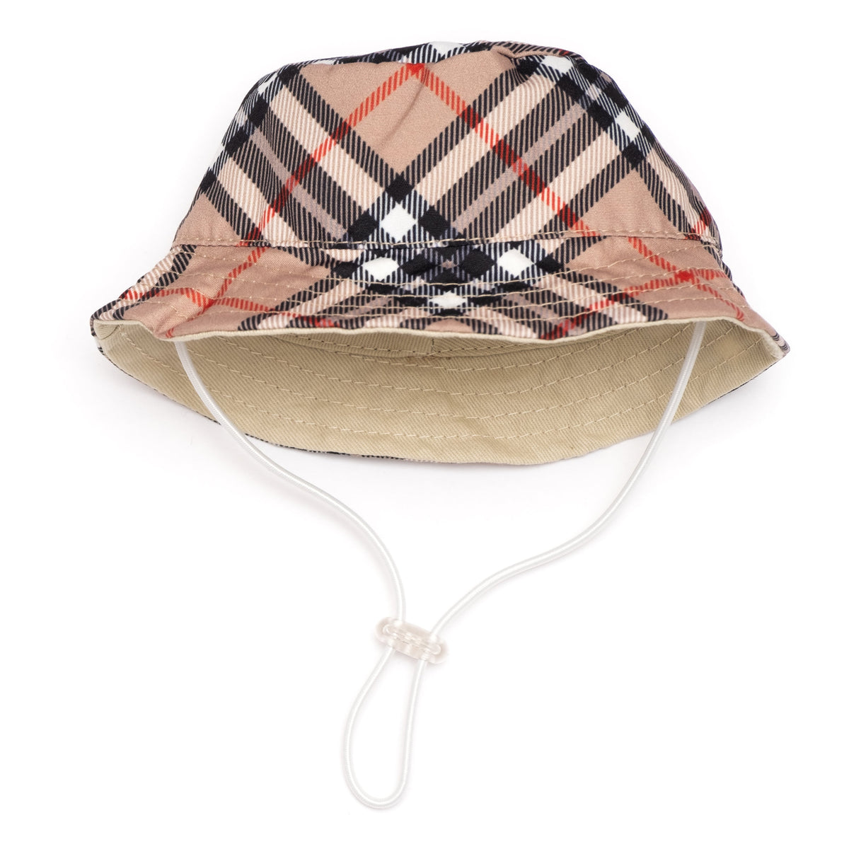 Plaid Bucket Dog Hat – Polyester, Tan, Sizes S–XL