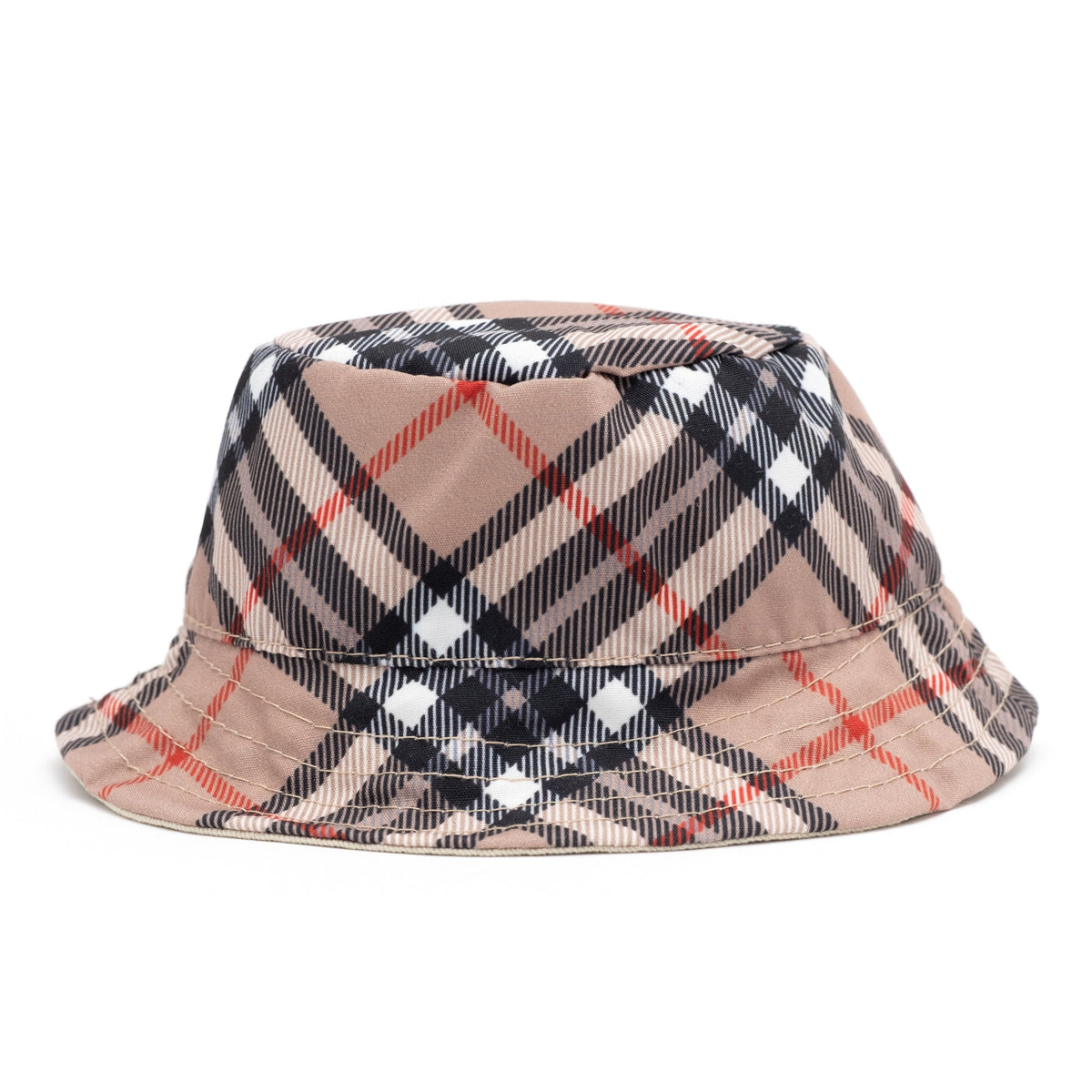 Plaid Bucket Dog Hat – Polyester, Tan, Sizes S–XL