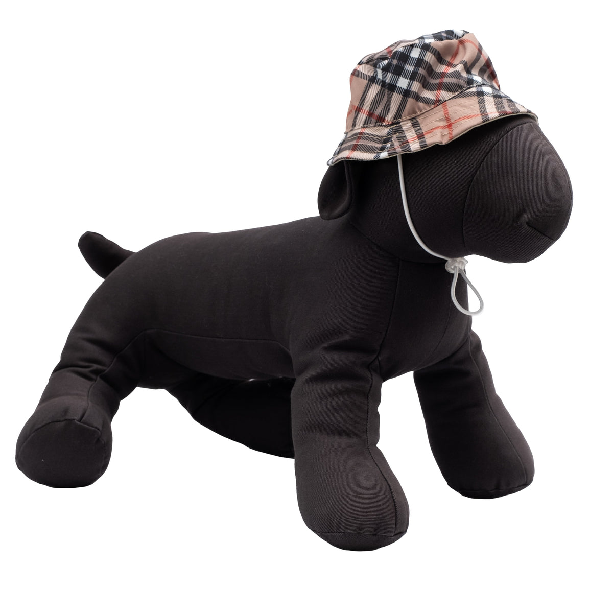 Plaid Bucket Dog Hat – Polyester, Tan, Sizes S–XL