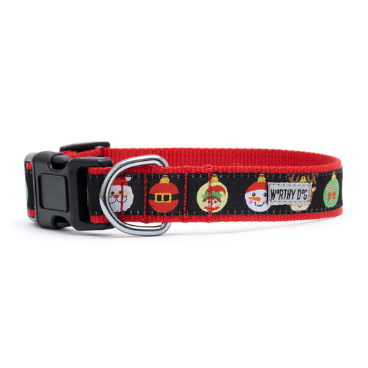Deck the Halls Dog Collar – Black, Sizes XS–XL
