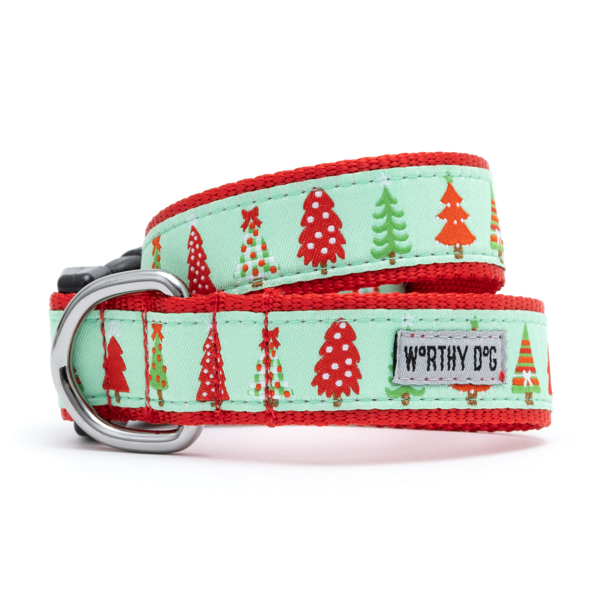 Holiday Trees Dog Collar – Green & Pink, Sizes XS–XL