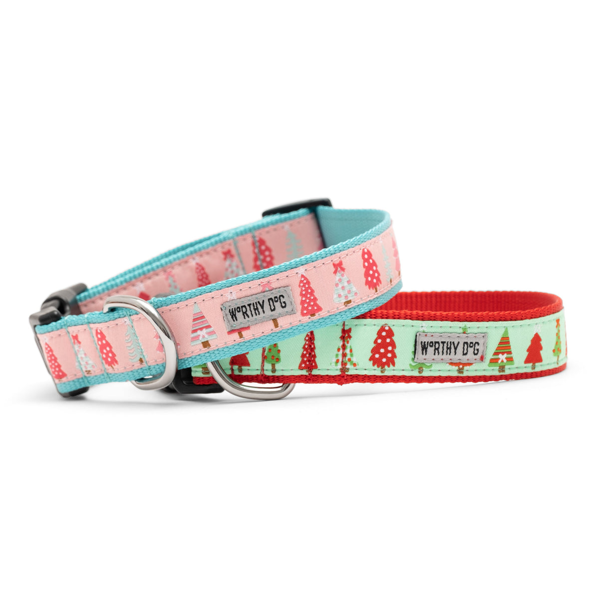 Holiday Trees Dog Collar – Green & Pink, Sizes XS–XL