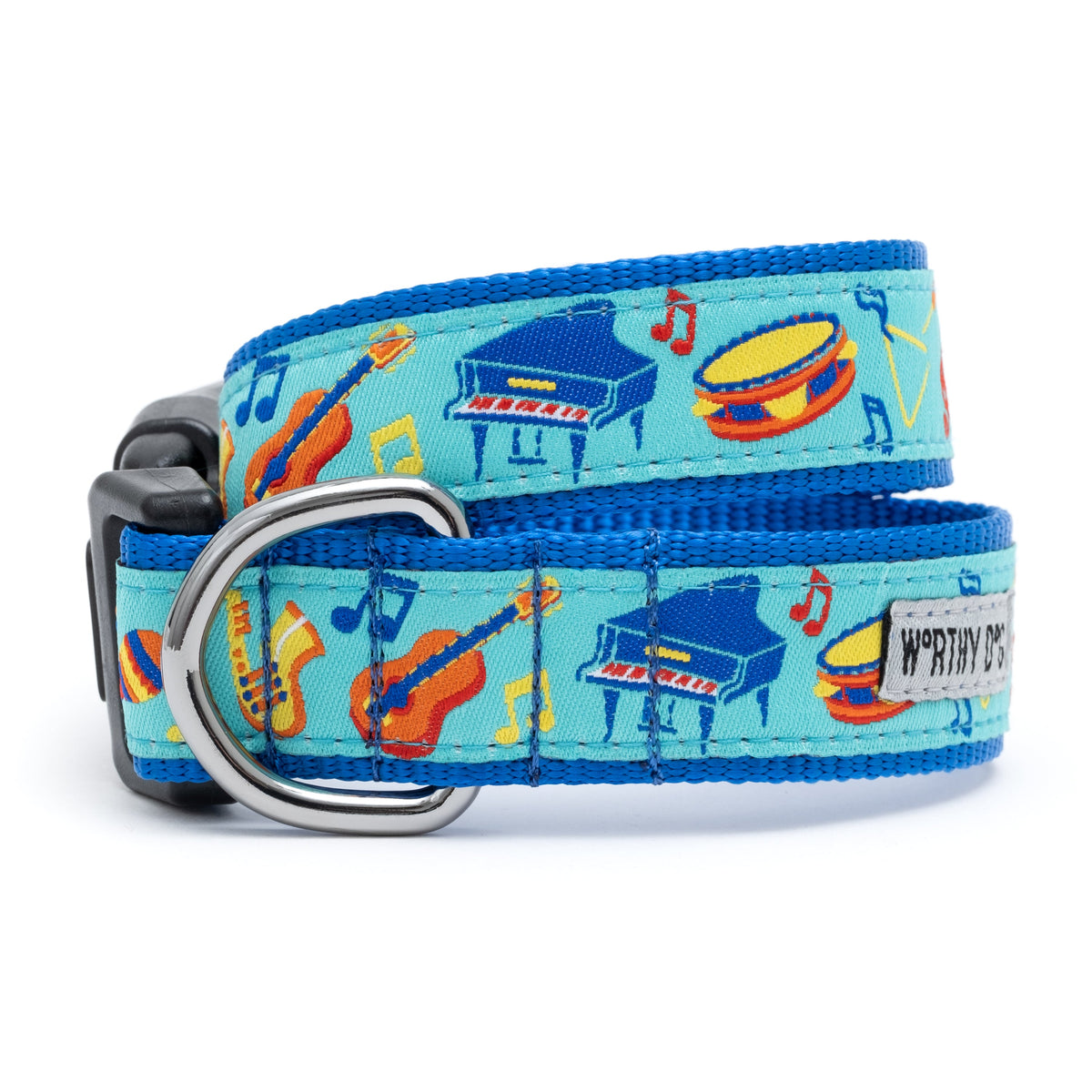 Music Dog Collar – Blue, Sizes XS–XL