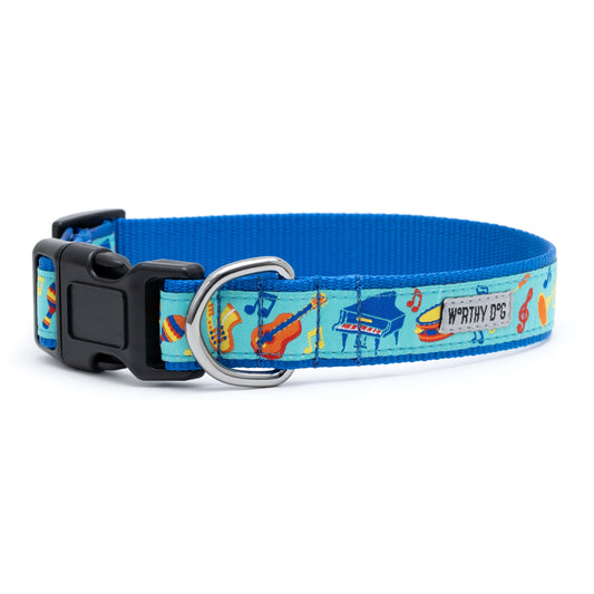 Music Dog Collar – Blue, Sizes XS–XL