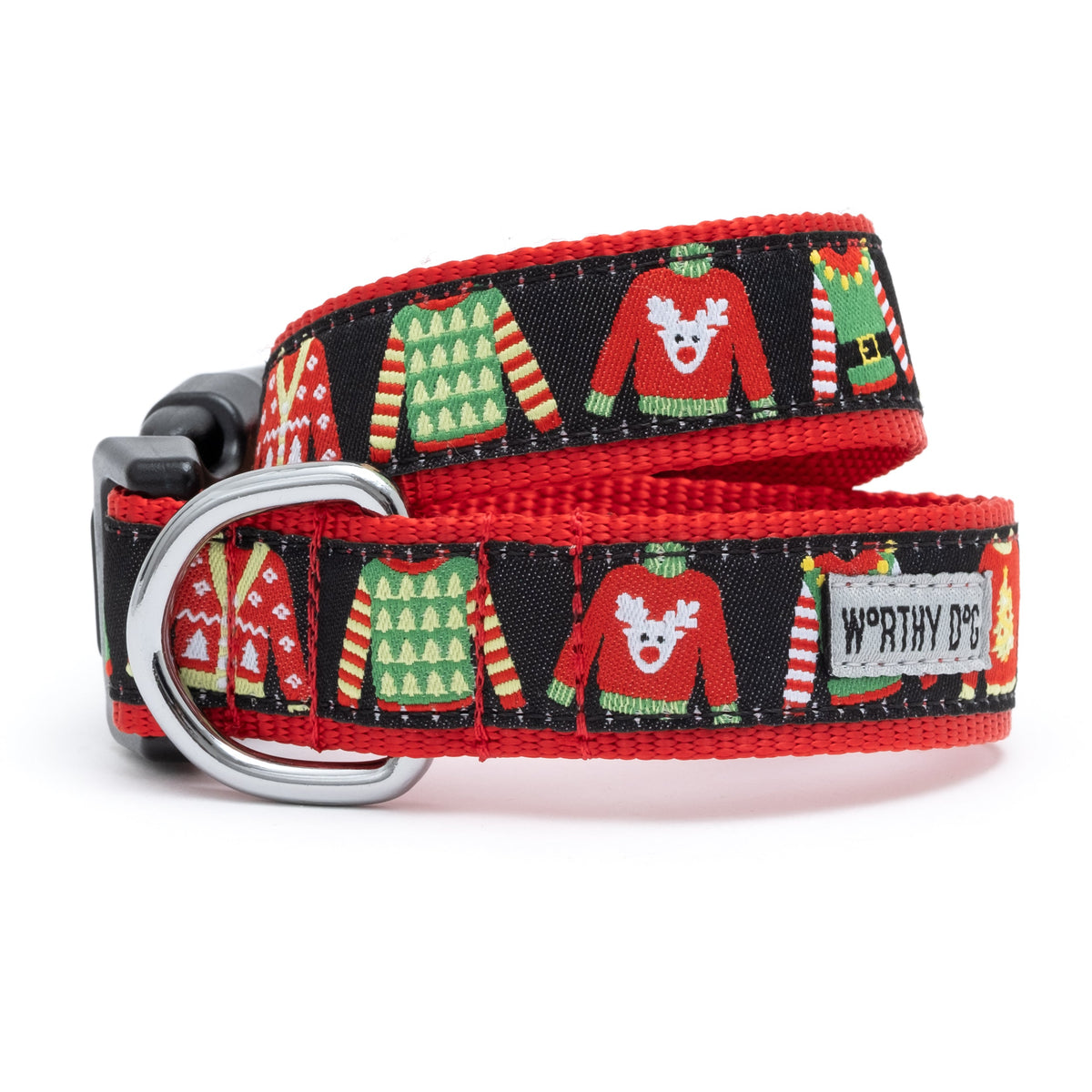 Ugly Christmas Sweaters Dog Collar – Black, Sizes XS–XL