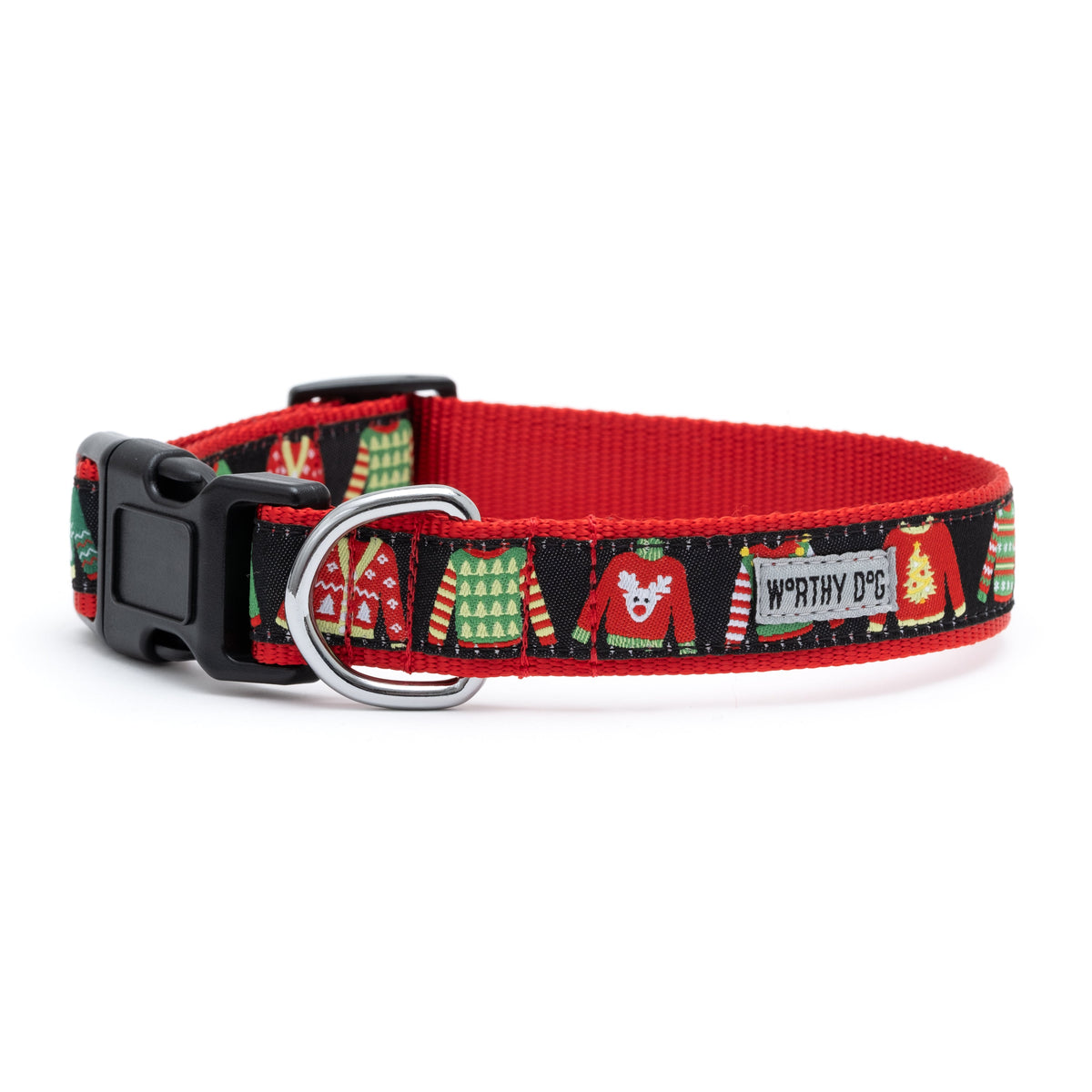 Ugly Christmas Sweaters Dog Collar – Black, Sizes XS–XL