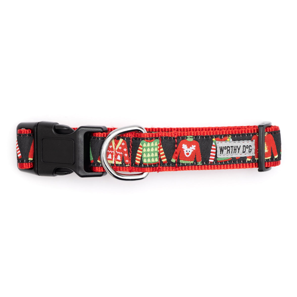 Ugly Christmas Sweaters Dog Collar – Black, Sizes XS–XL