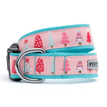 Holiday Trees Dog Collar – Green & Pink, Sizes XS–XL
