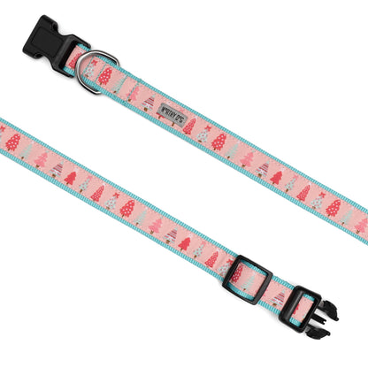 Holiday Trees Dog Collar – Green & Pink, Sizes XS–XL
