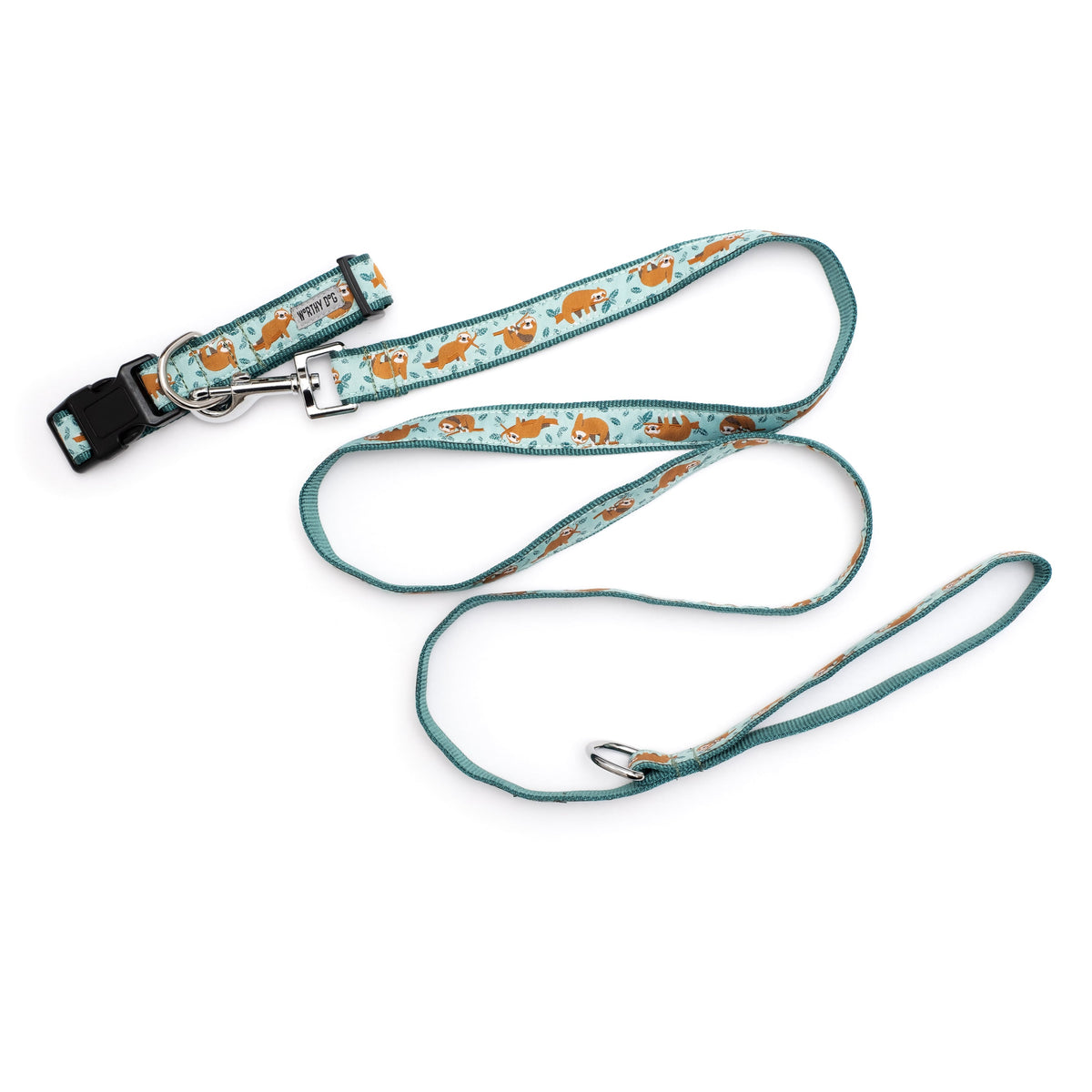 Sloth mint green ribbon and nylon dog leash, product view 3