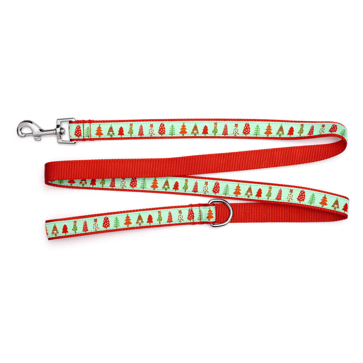 Holiday Trees green ribbon and nylon dog leash, product view 2