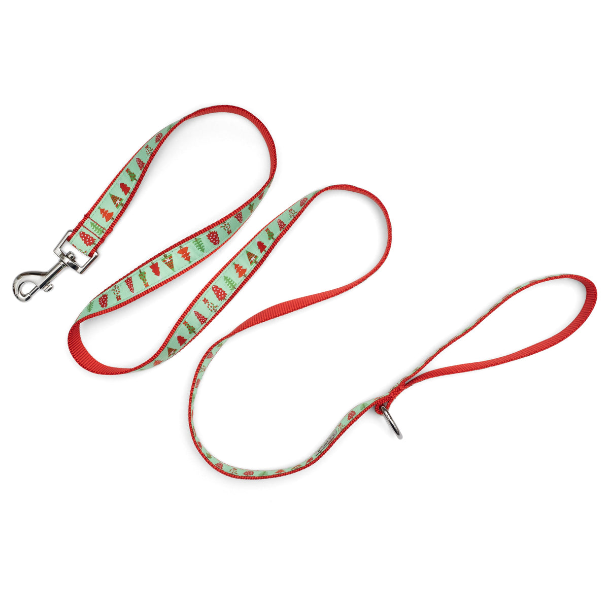 Holiday Trees green ribbon and nylon dog leash, product view 3