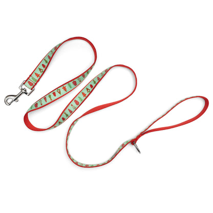 Holiday Trees green ribbon and nylon dog leash, product view 3