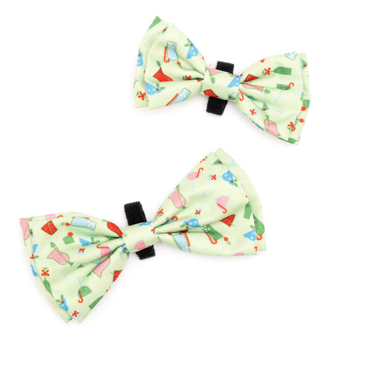 Holiday Cheer Dog Bow Tie – Polyester, Green, Sizes S, L