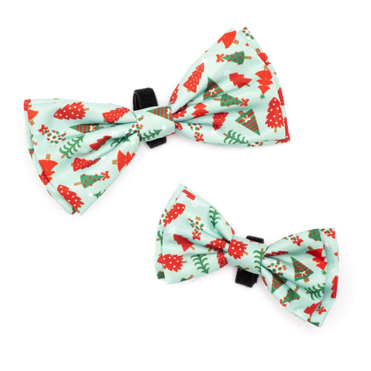 Holiday Trees Dog Bow Tie – Polyester, Green, Sizes S, L