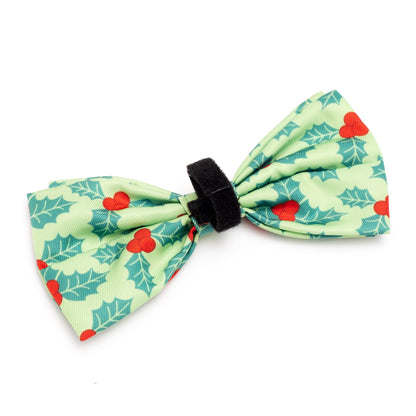 Holly Dog Bow Tie – Polyester, Green, Sizes S, L