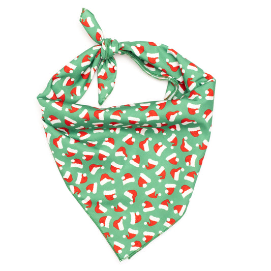 Santa Hats Dog Bandana – Polyester, Green, Sizes S, L
