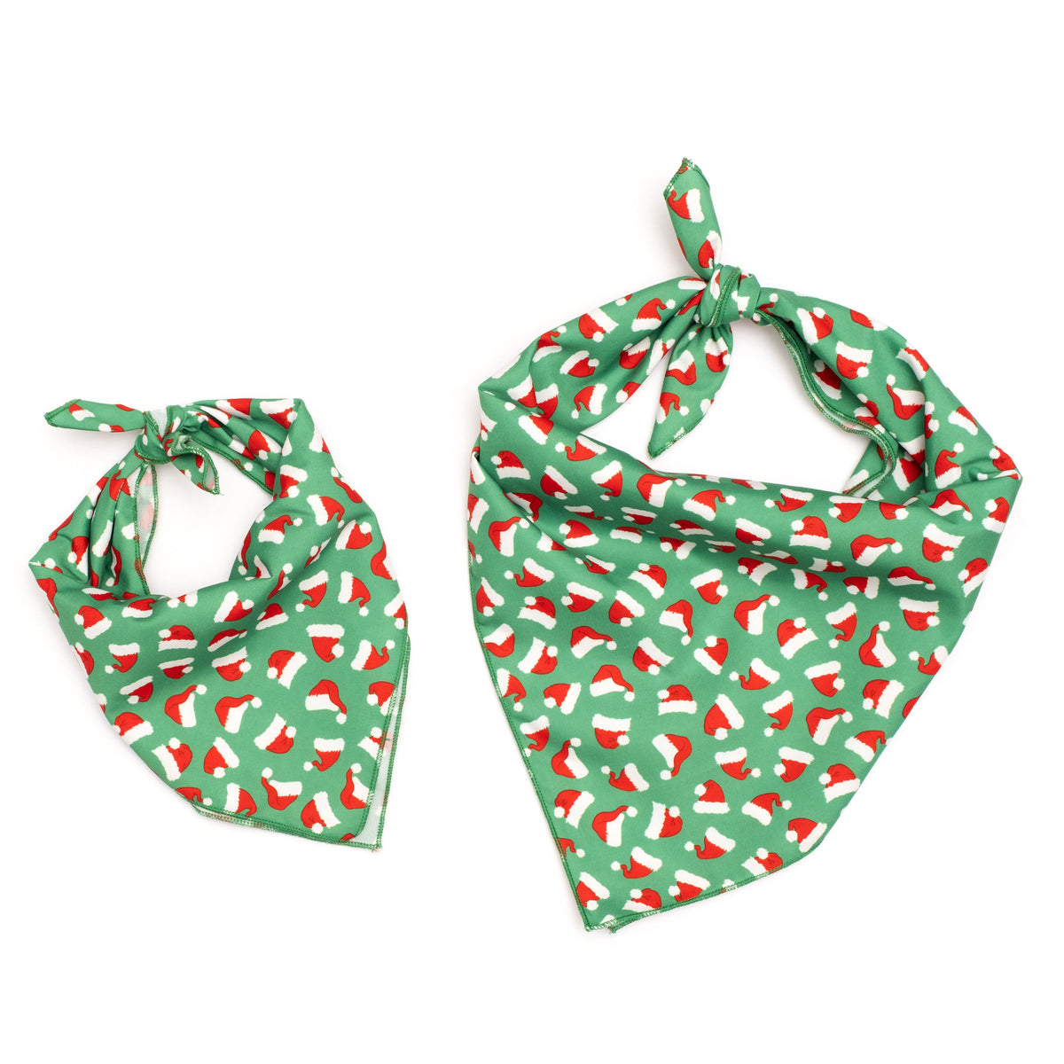 Santa Hats Dog Bandana – Polyester, Green, Sizes S, L