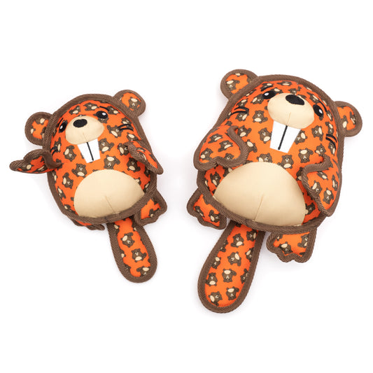 Orange Beaver Squeaky Dog Toy, Small and Large size comparison