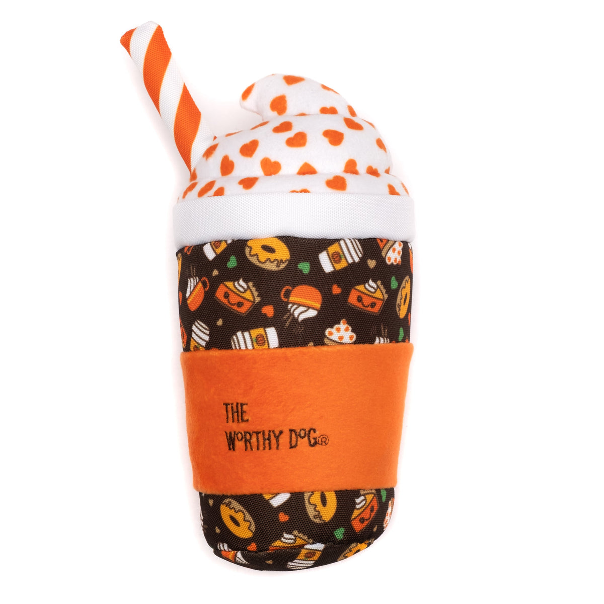 Pumpkin Spice Latte Squeaky Dog Toy in brown, product view 2