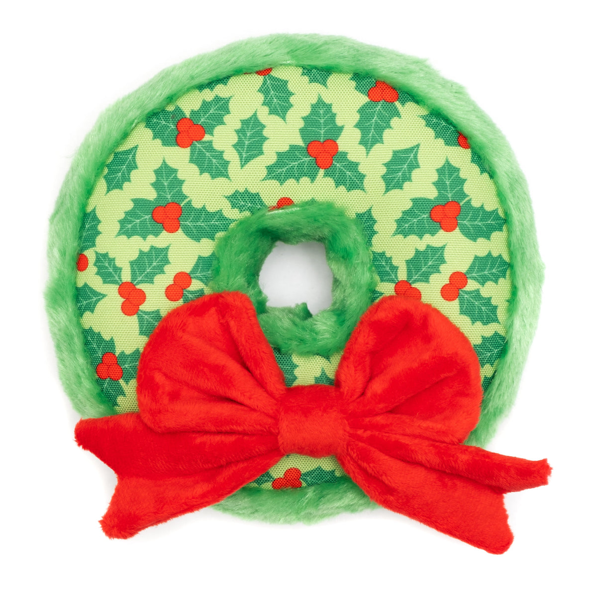 Christmas Wreath Squeaky Dog Toy in green, main product view