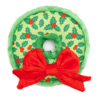 Christmas Wreath Squeaky Dog Toy in green, main product view