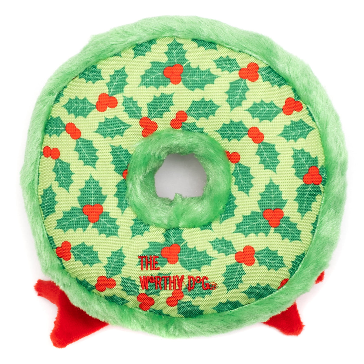 Christmas Wreath Squeaky Dog Toy in green, product view 2