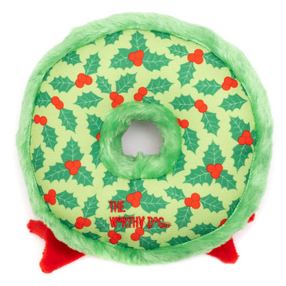 Christmas Wreath Squeaky Dog Toy in green, product view 2