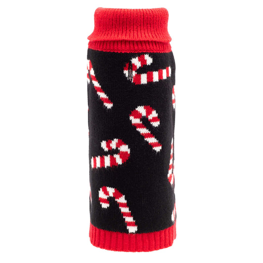 Black Candy Cane Dog Sweater, black, main product view