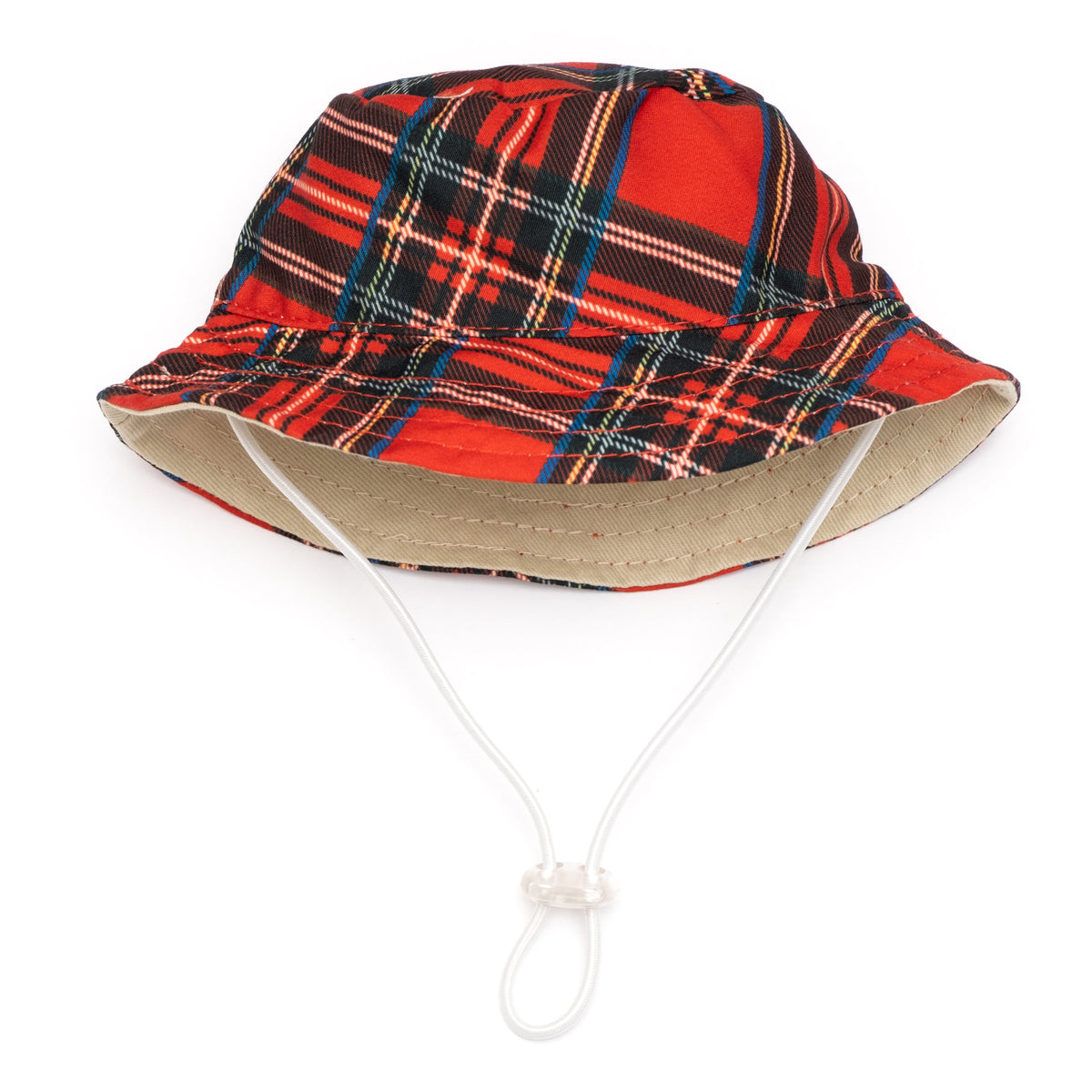 Plaid Bucket Dog Hat – Polyester, Red, Sizes S–XL