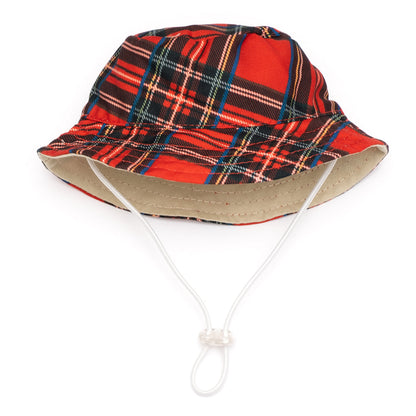 Plaid Bucket Dog Hat – Polyester, Red, Sizes S–XL