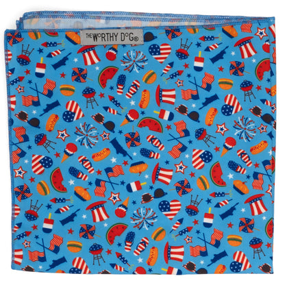 Independence Day Dog Bandana – Polyester, Blue, Sizes S, L