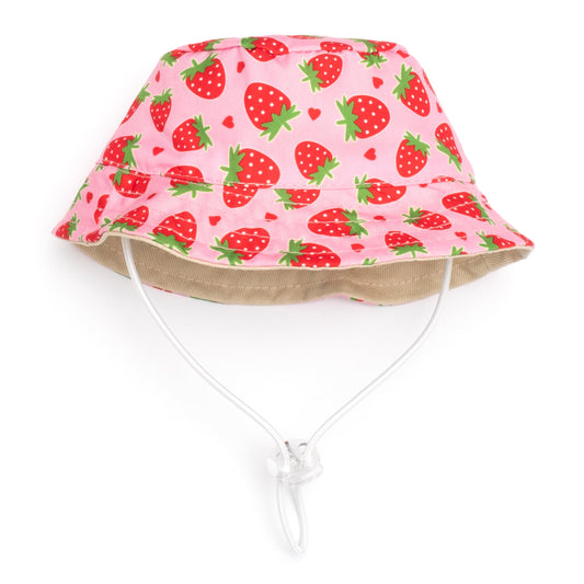 Strawberries Bucket Dog Hat – Polyester, Pink, Sizes S–XL