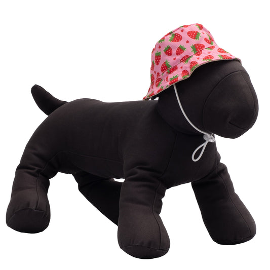 Strawberries Bucket Dog Hat – Polyester, Pink, Sizes S–XL