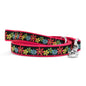 Blossoms black ribbon and nylon dog leash, coiled leash