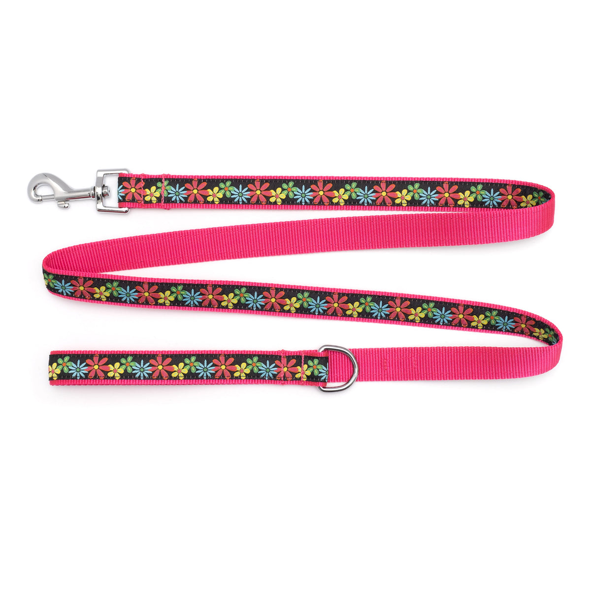 Blossoms black ribbon and nylon dog leash, product view 2