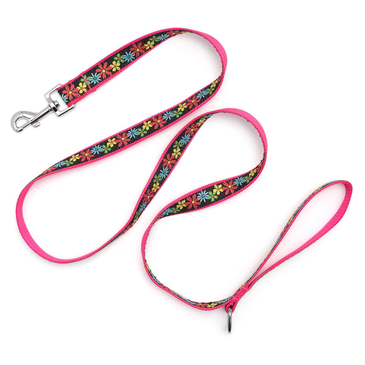 Blossoms black ribbon and nylon dog leash, product view 3