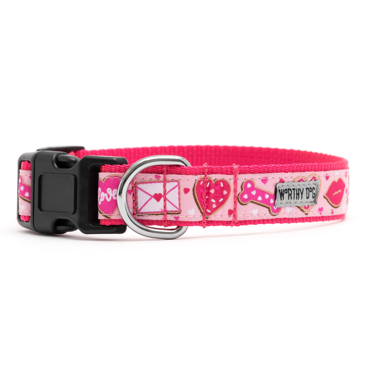 Love & Kisses Dog Collar – Pink, Sizes XS–XL