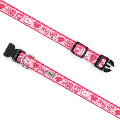 Love & Kisses Dog Collar – Pink, Sizes XS–XL