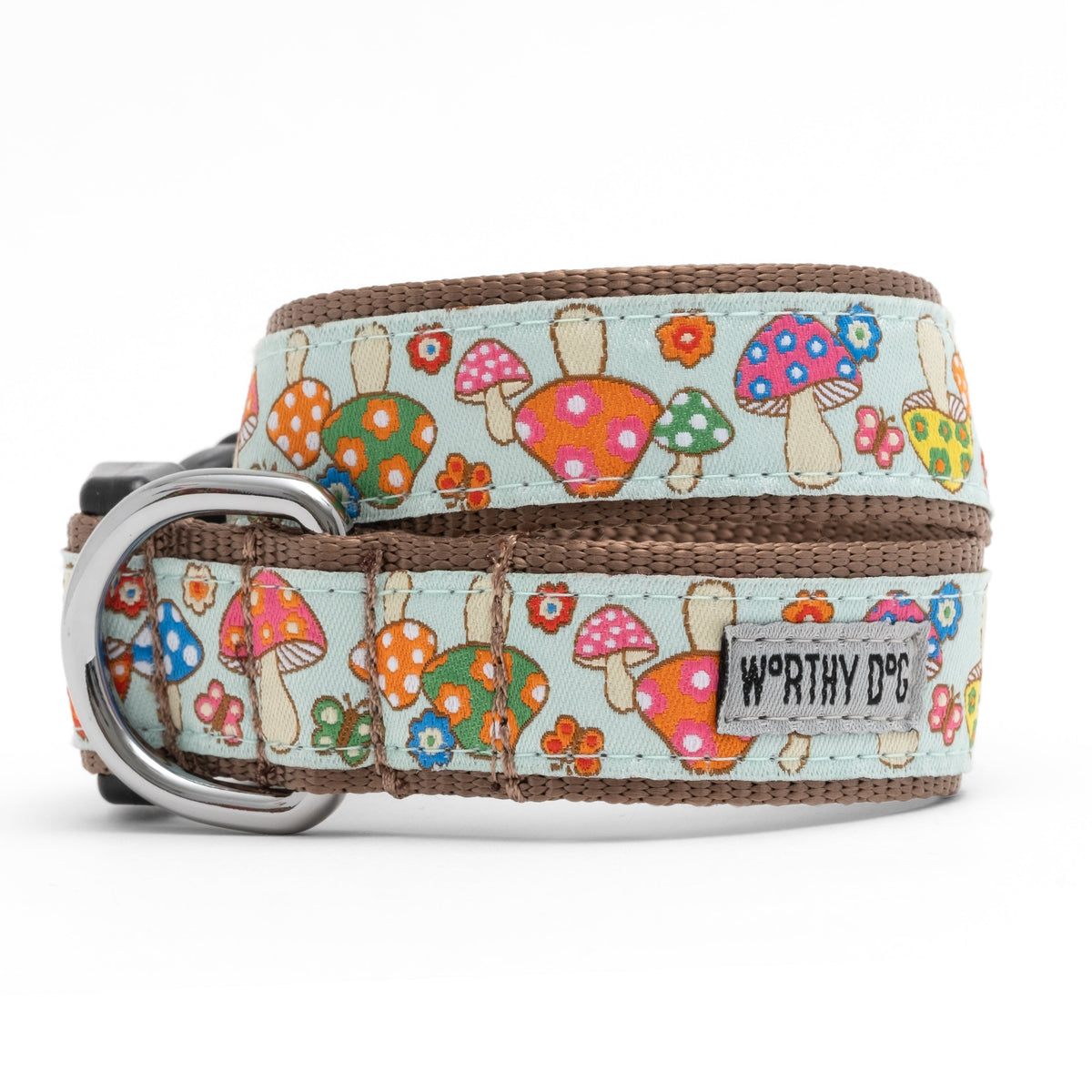 Mint Mushroom Print Nylon Dog Collar in mint, main product view