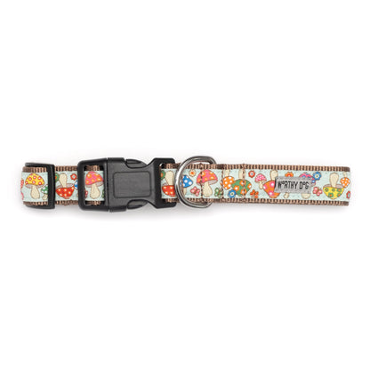 Mint Mushroom Print Nylon Dog Collar in mint, product view 2