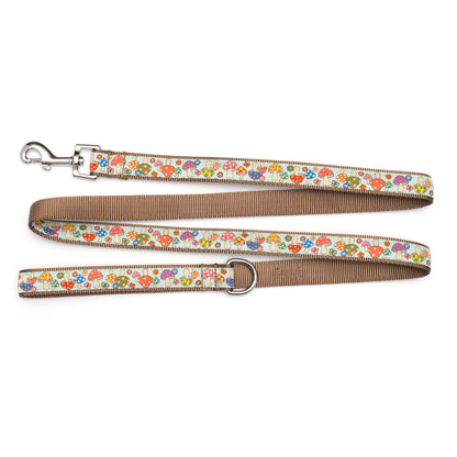 Mushrooms mint ribbon and nylon dog leash, product view 2