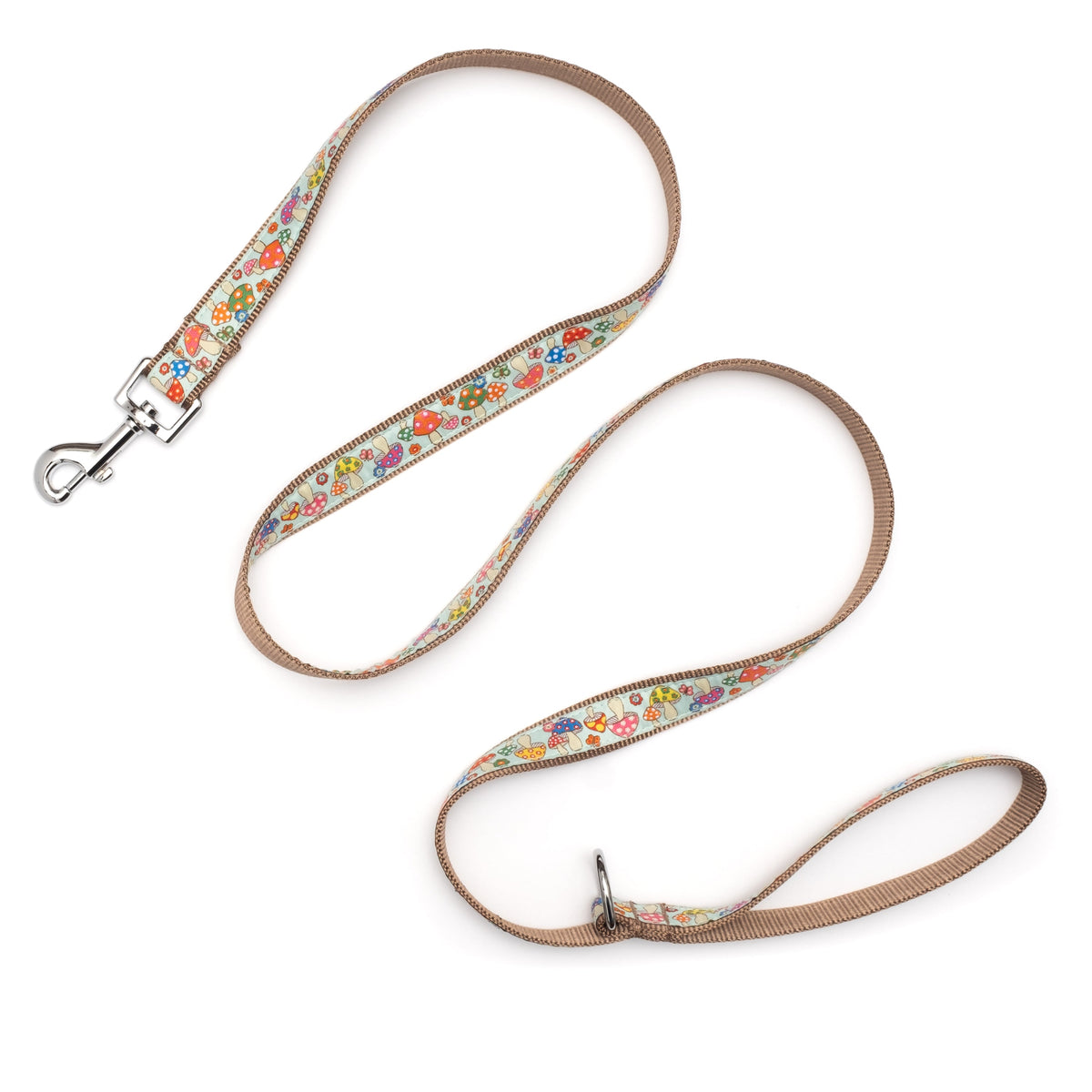 Mushrooms mint ribbon and nylon dog leash, product view 3
