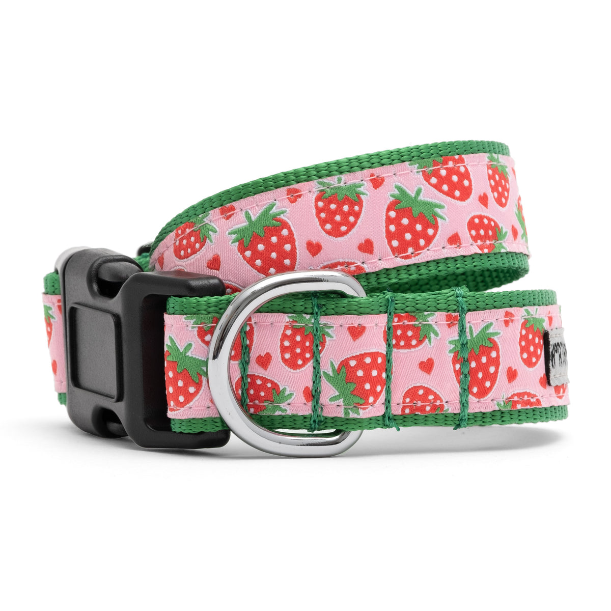 Pink Strawberry Print Nylon Dog Collar in pink, main product view
