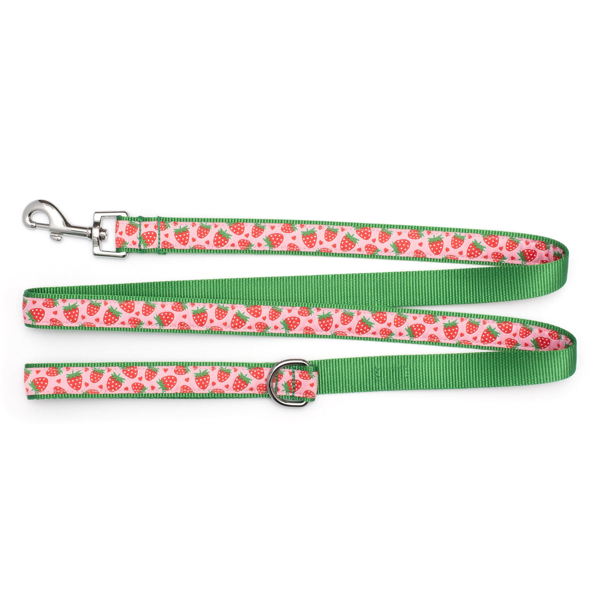 Strawberries pink ribbon and nylon dog leash, product view 2