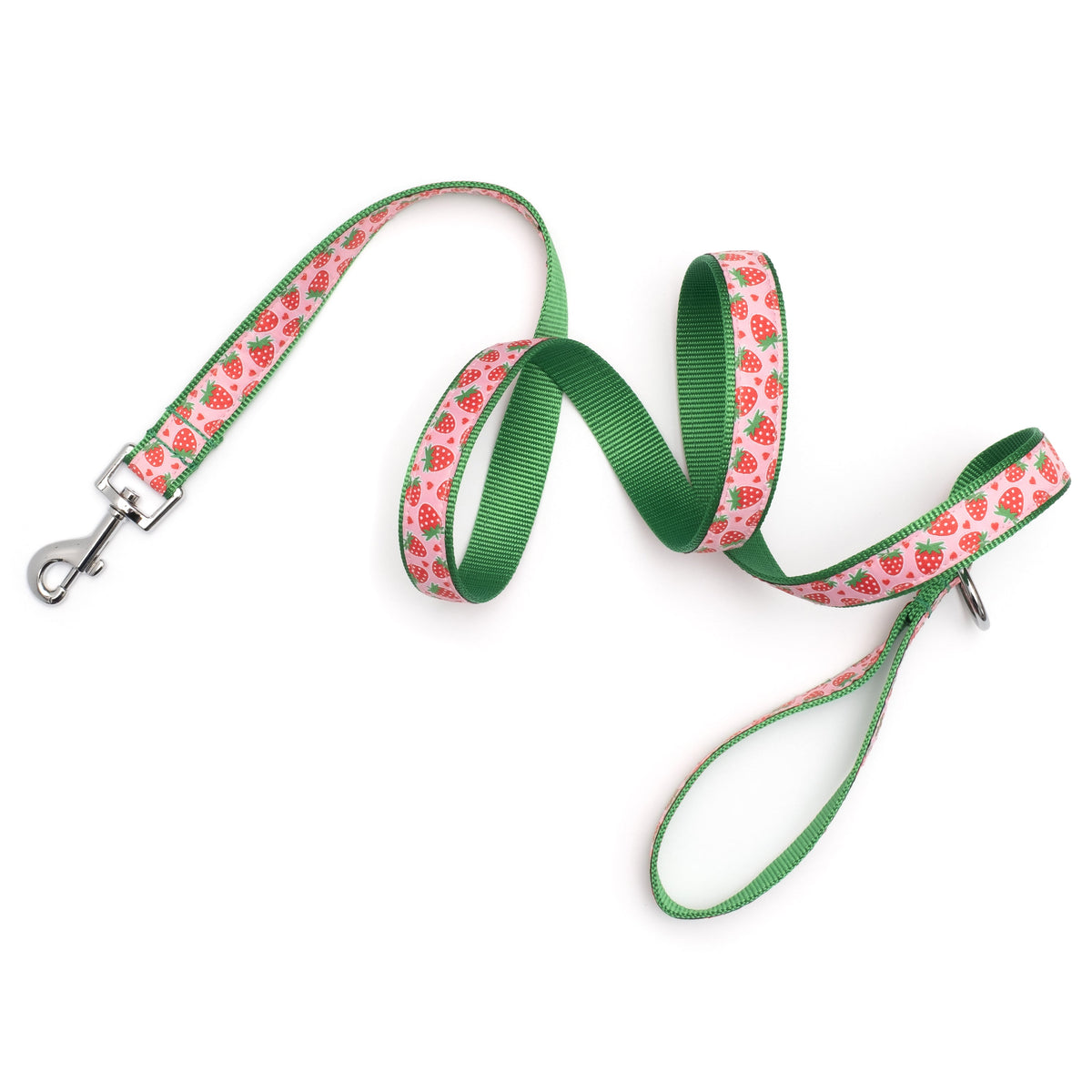 Strawberries pink ribbon and nylon dog leash, product view 3