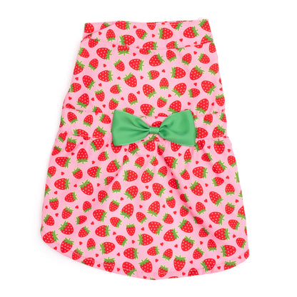 Strawberries Dog Dress – Polyester, Pink, Sizes XS–XXL