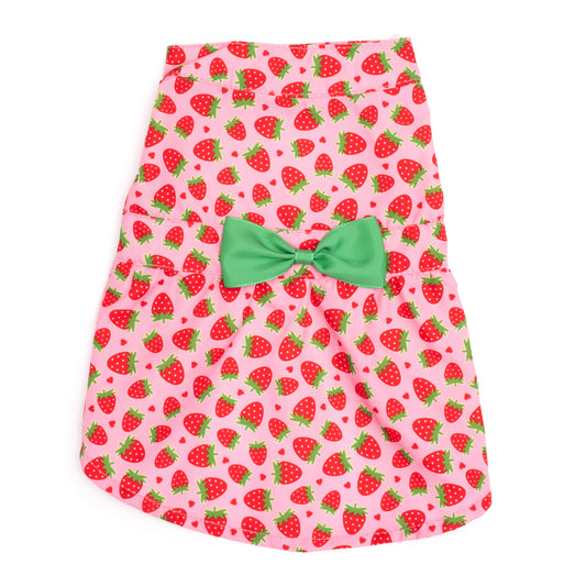 Strawberries Dog Dress – Polyester, Pink, Sizes XS–XXL