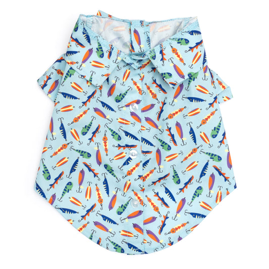 Gone Fishin' Dog Shirt – Polyester, Blue, Sizes XS–XXL